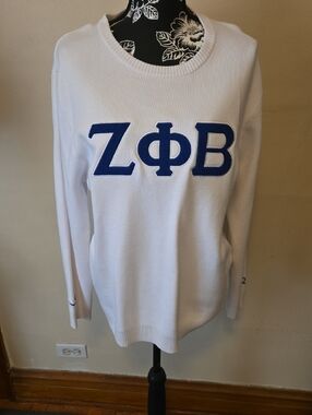Womens Size Large White Knit Zeta Phi Beta Sweater